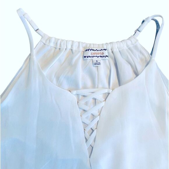Corvia Women’s Semi Sheer Sleeveless White Criss Cross Tank Top Size Small - Picture 5 of 6